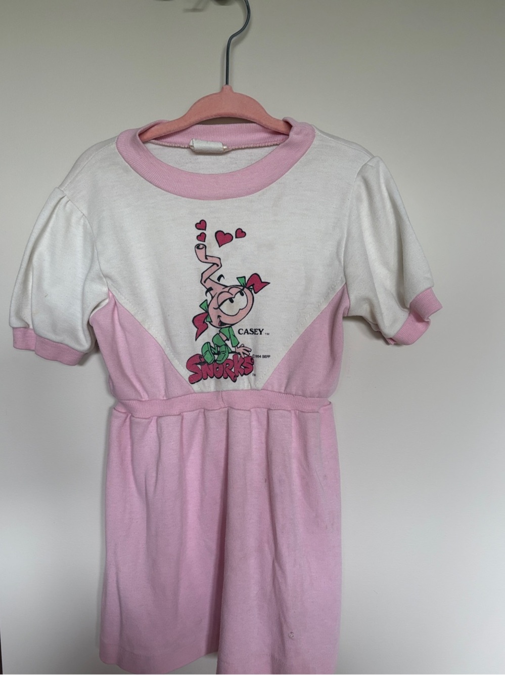 Vintage 1984 Snorks Casey Pink Girls Dress Cartoon 80s 3T